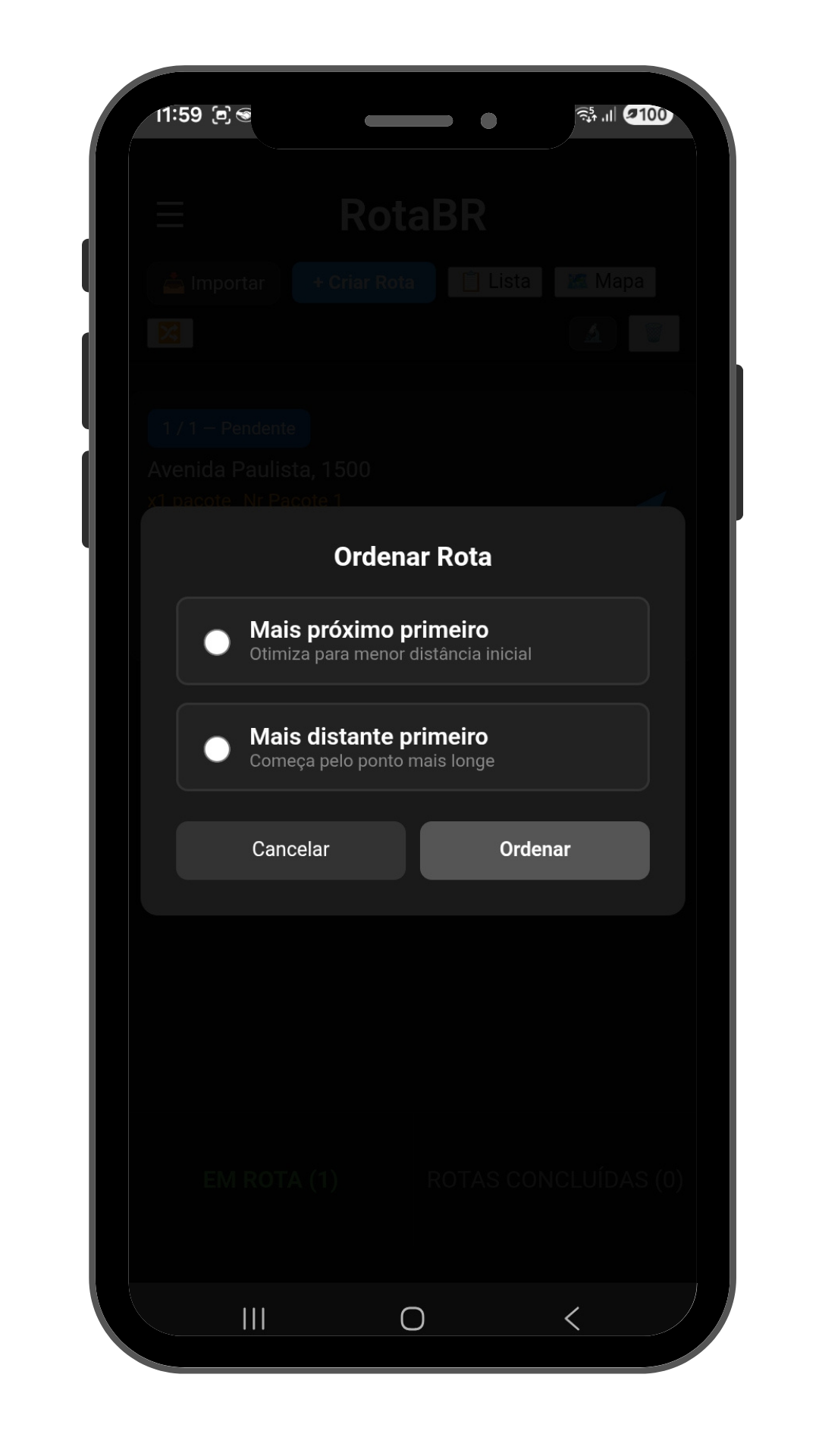 Ordenação automática de paradas no RotaBR